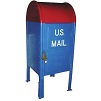 Blue, metal mailbox labeled US MAIL